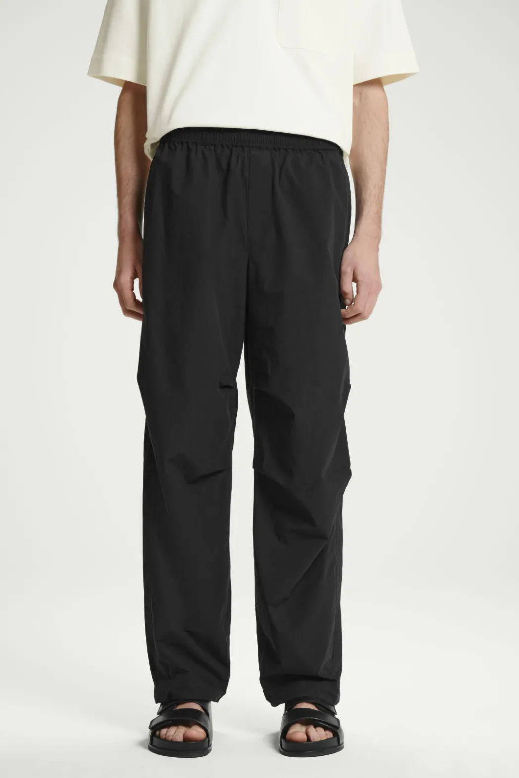 COS WIDE-LEG ELASTICATED COTTON PANTS BLACK
