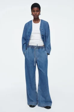COS WIDE-LEG FLUID DENIM PANTS WASHED BLUE