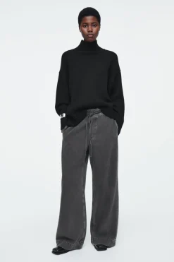 Discount COS WIDE-LEG FLUID DENIM PANTS WASHED BLACK