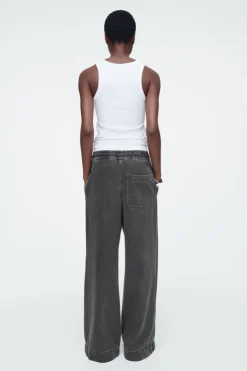 Discount COS WIDE-LEG FLUID DENIM PANTS WASHED BLACK
