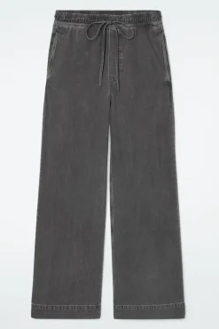 Discount COS WIDE-LEG FLUID DENIM PANTS WASHED BLACK