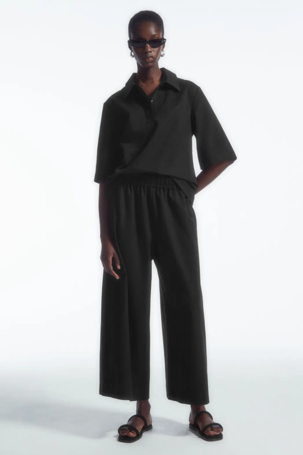 Sale COS WIDE-LEG JERSEY CULOTTES BLACK