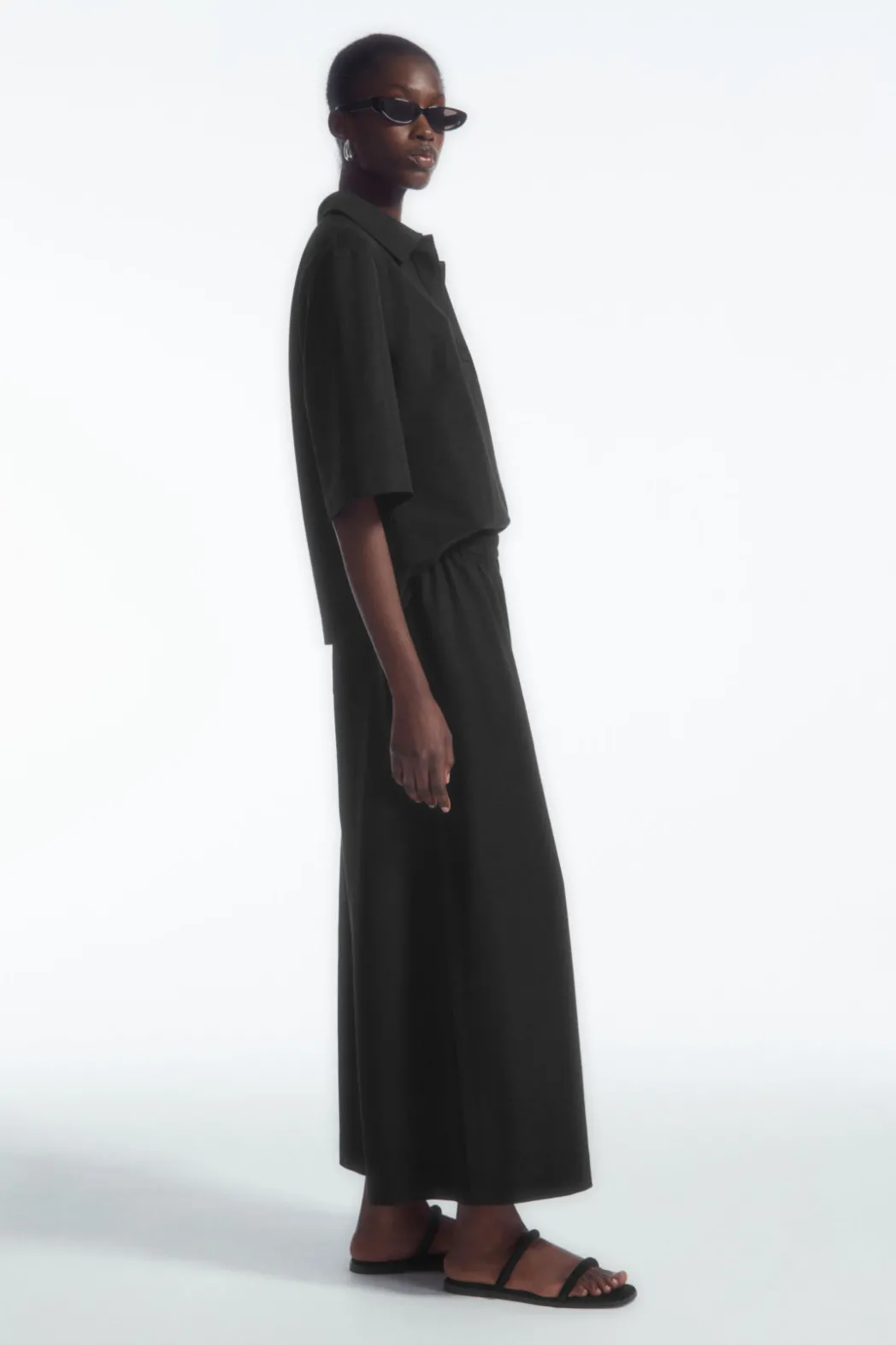 Sale COS WIDE-LEG JERSEY CULOTTES BLACK