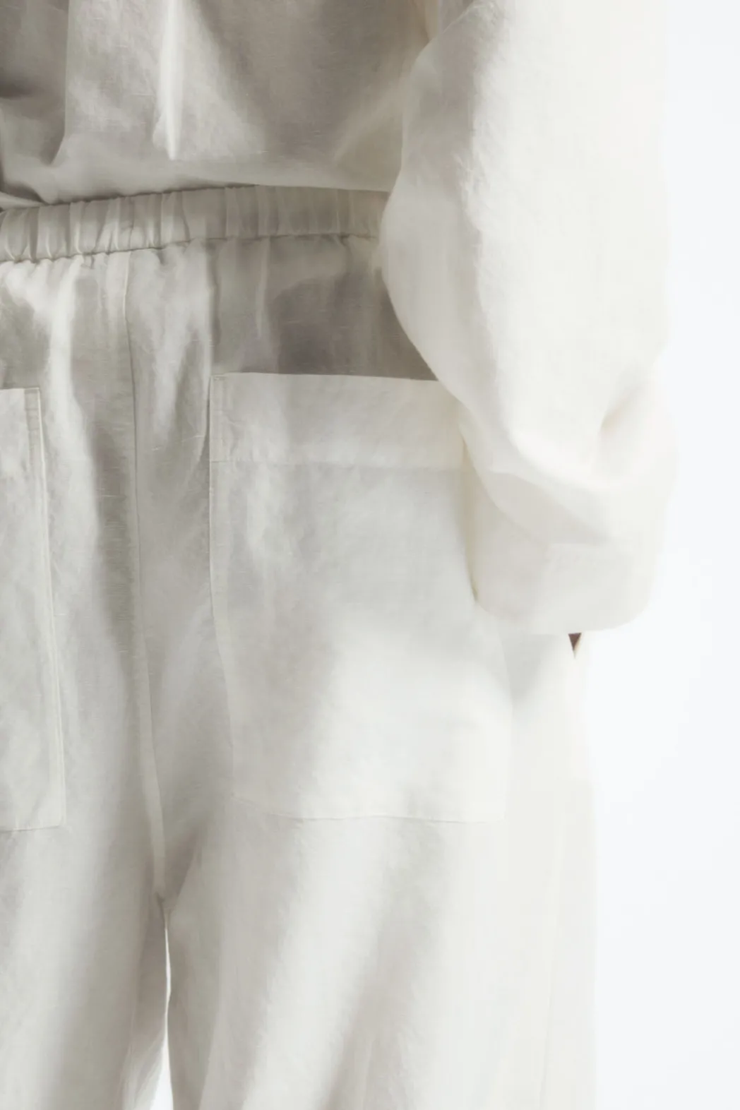 COS WIDE-LEG LINEN DRAWSTRING PANTS WHITE