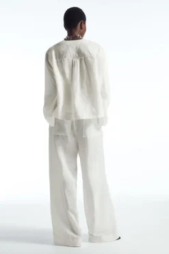 COS WIDE-LEG LINEN DRAWSTRING PANTS WHITE