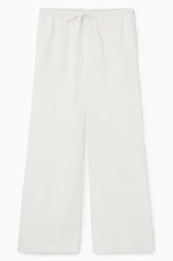 COS WIDE-LEG LINEN DRAWSTRING PANTS WHITE