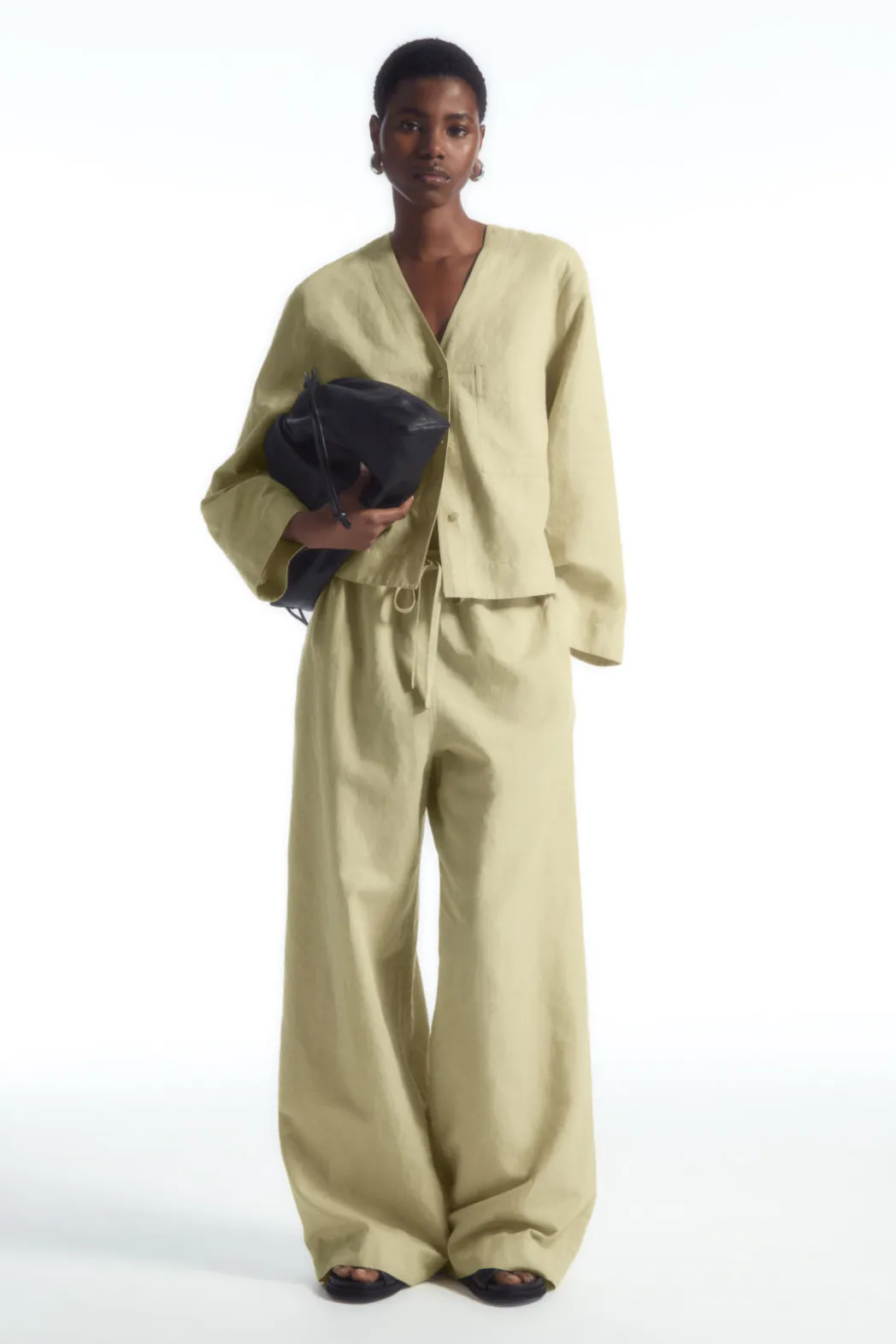 Hot COS WIDE-LEG LINEN DRAWSTRING PANTS WASHED KHAKI