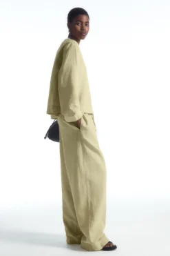 Hot COS WIDE-LEG LINEN DRAWSTRING PANTS WASHED KHAKI