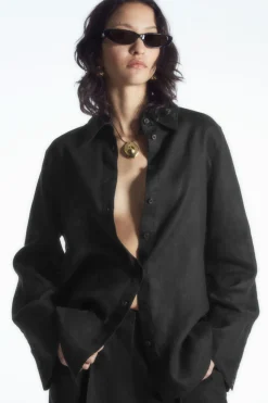 Discount COS WIDE-SLEEVED LINEN SHIRT BLACK