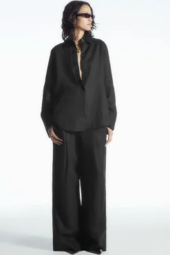 Discount COS WIDE-SLEEVED LINEN SHIRT BLACK