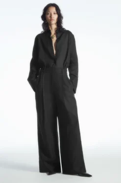 Discount COS WIDE-SLEEVED LINEN SHIRT BLACK