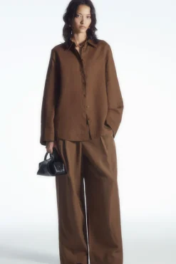 Outlet COS WIDE-SLEEVED LINEN SHIRT BROWN