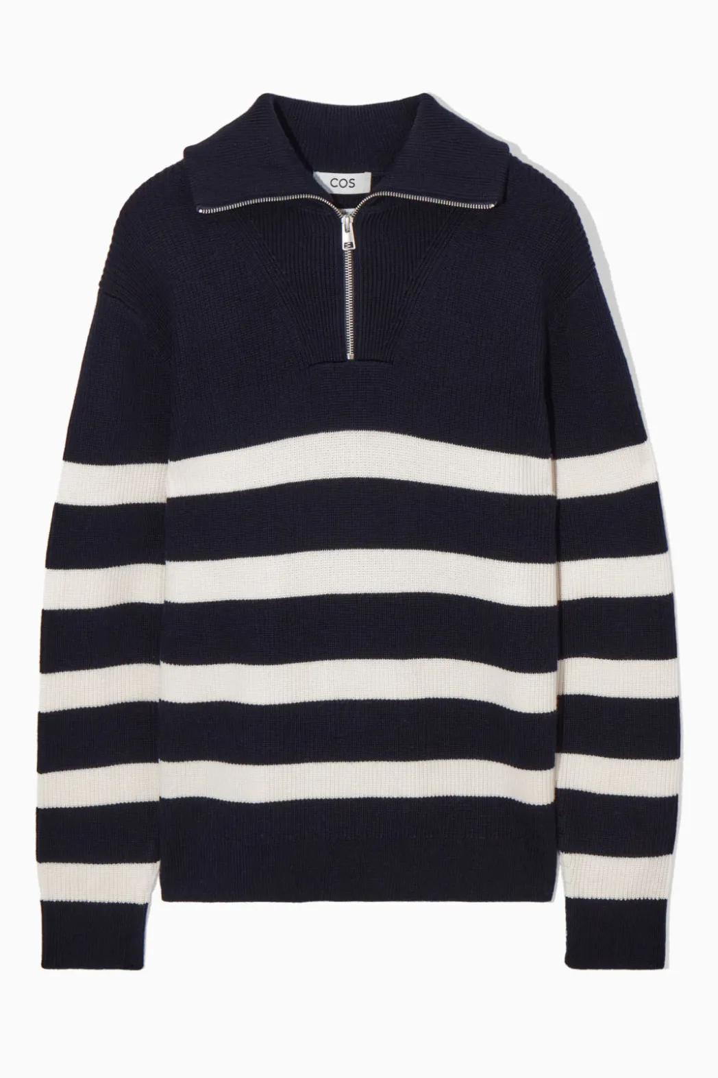 COS WOOL AND COTTON-BLEND HALF-ZIP SWEATER NAVY