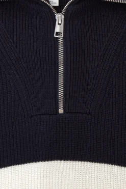 COS WOOL AND COTTON-BLEND HALF-ZIP SWEATER NAVY