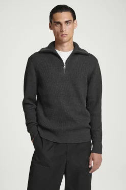 Online COS WOOL AND COTTON-BLEND HALF-ZIP SWEATER DARK GRAY