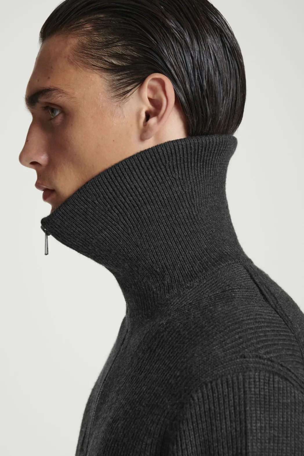 Online COS WOOL AND COTTON-BLEND HALF-ZIP SWEATER DARK GRAY