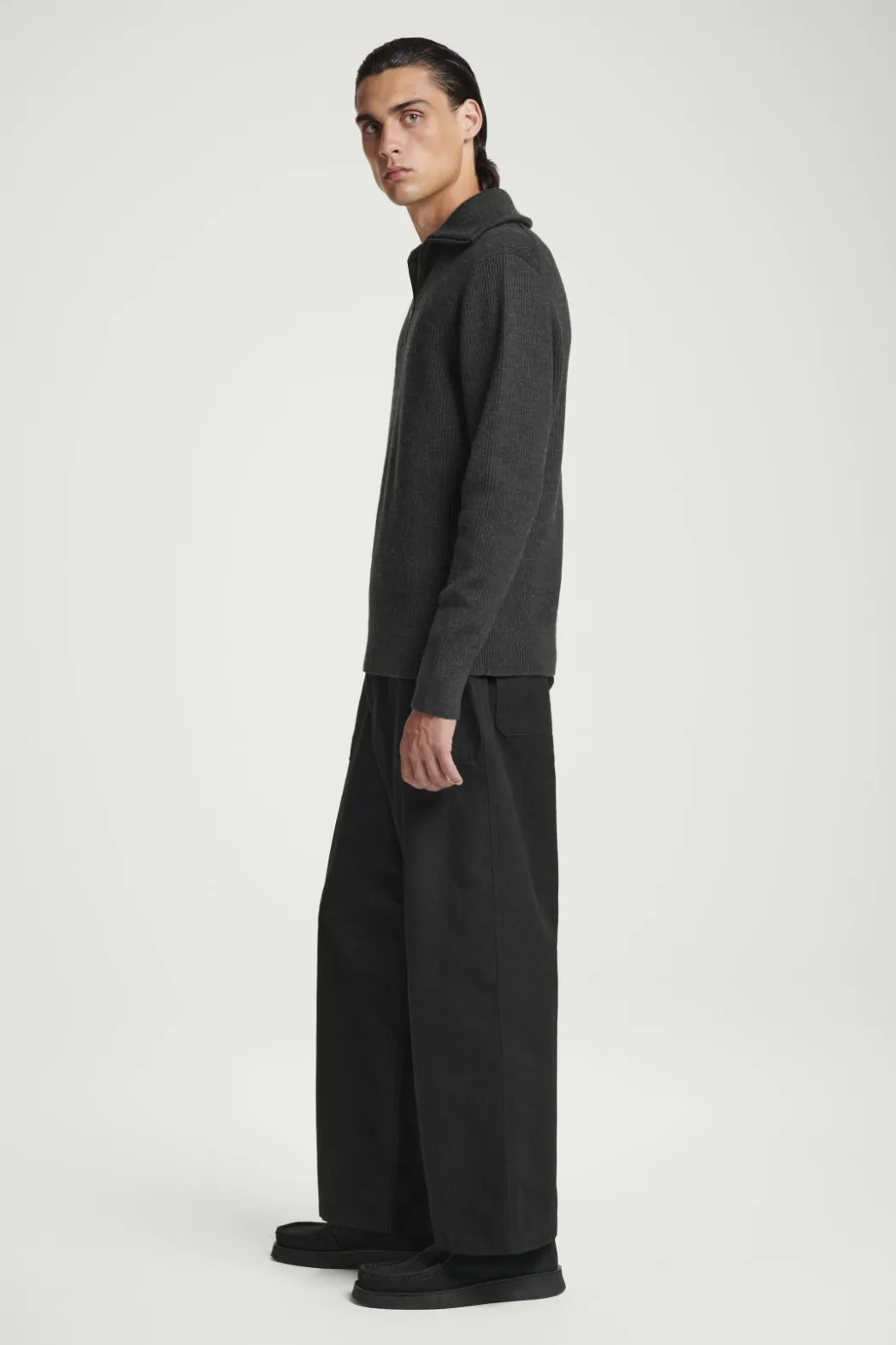 Online COS WOOL AND COTTON-BLEND HALF-ZIP SWEATER DARK GRAY