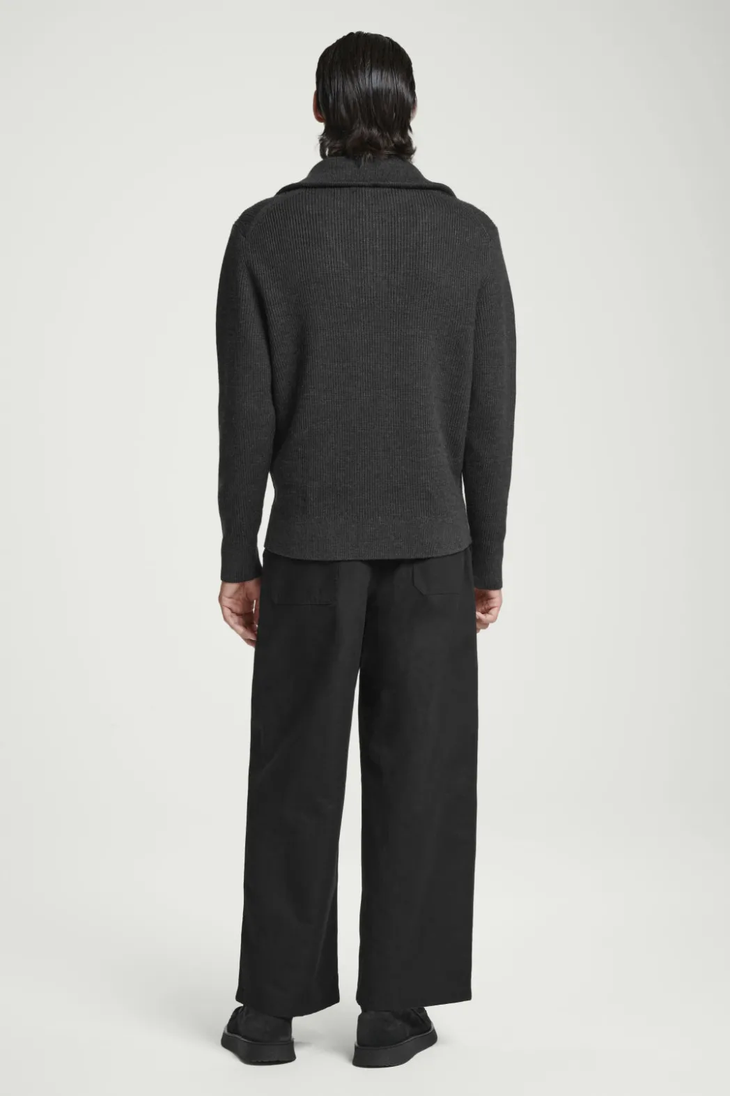 Online COS WOOL AND COTTON-BLEND HALF-ZIP SWEATER DARK GRAY