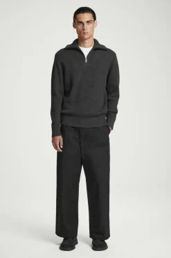 Online COS WOOL AND COTTON-BLEND HALF-ZIP SWEATER DARK GRAY