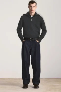 Online COS WOOL AND COTTON-BLEND HALF-ZIP SWEATER DARK GRAY