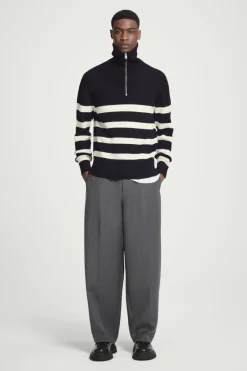 Discount COS WOOL AND COTTON-BLEND HALF-ZIP SWEATER BLACK / CREAM / STRIPED