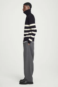 Discount COS WOOL AND COTTON-BLEND HALF-ZIP SWEATER BLACK / CREAM / STRIPED