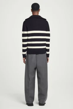 Discount COS WOOL AND COTTON-BLEND HALF-ZIP SWEATER BLACK / CREAM / STRIPED