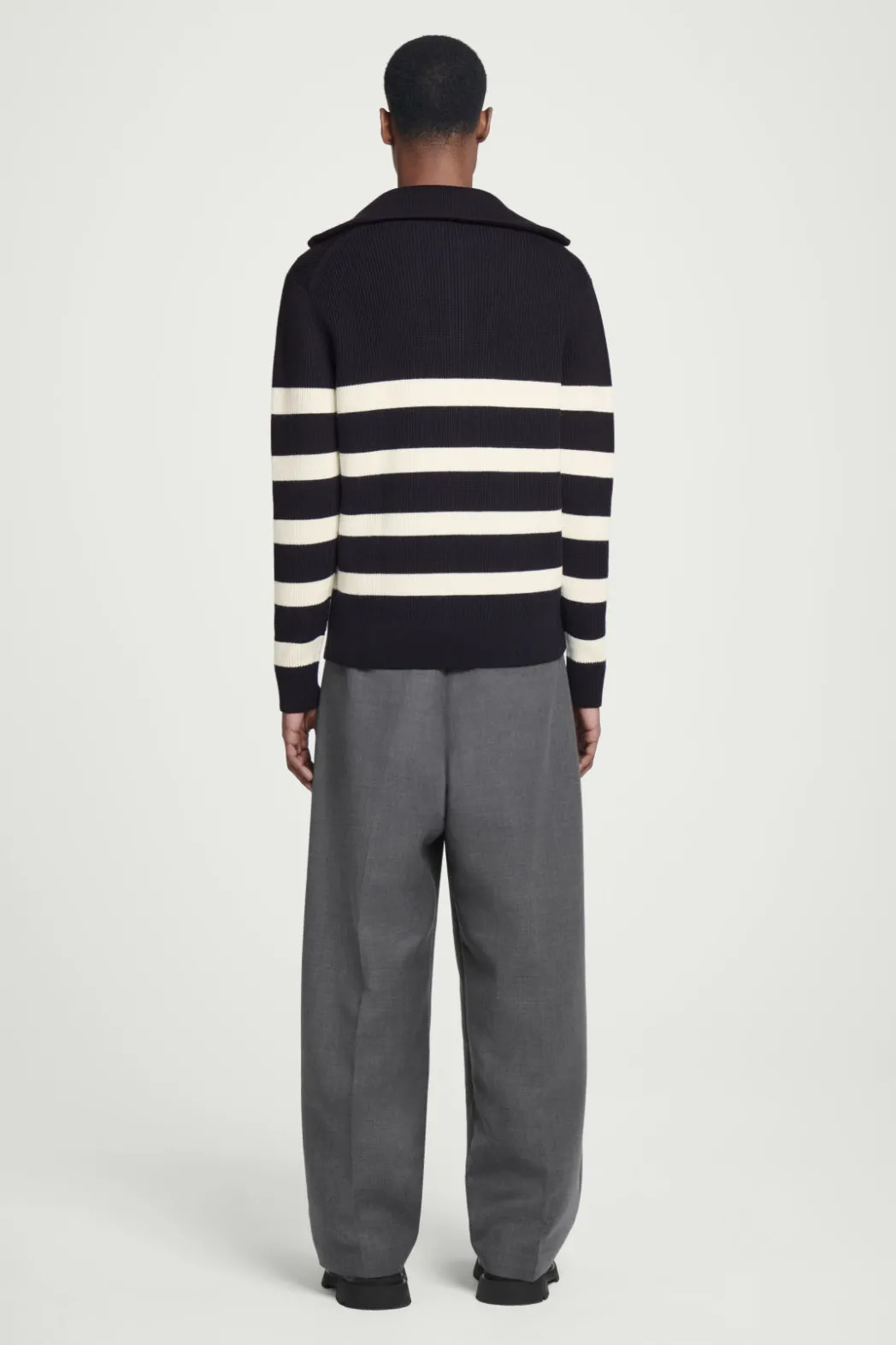 Discount COS WOOL AND COTTON-BLEND HALF-ZIP SWEATER BLACK / CREAM / STRIPED