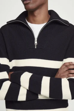 Discount COS WOOL AND COTTON-BLEND HALF-ZIP SWEATER BLACK / CREAM / STRIPED