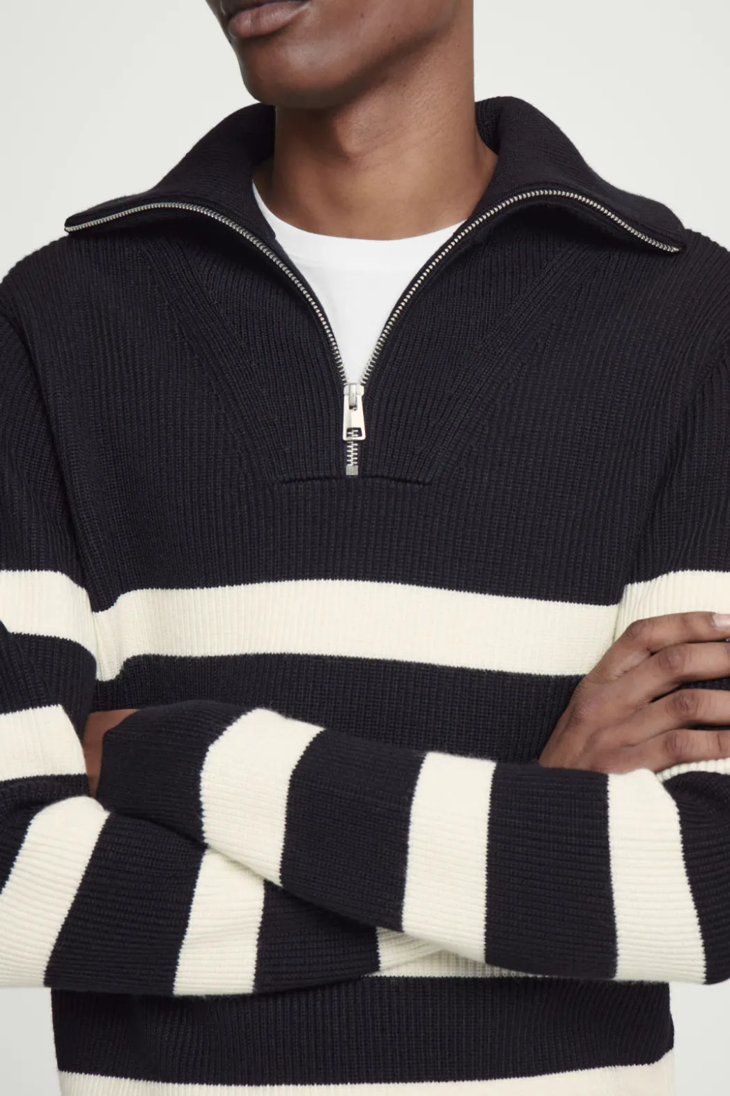Discount COS WOOL AND COTTON-BLEND HALF-ZIP SWEATER BLACK / CREAM / STRIPED
