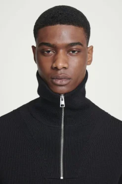 Discount COS WOOL AND COTTON-BLEND HALF-ZIP SWEATER BLACK / CREAM / STRIPED