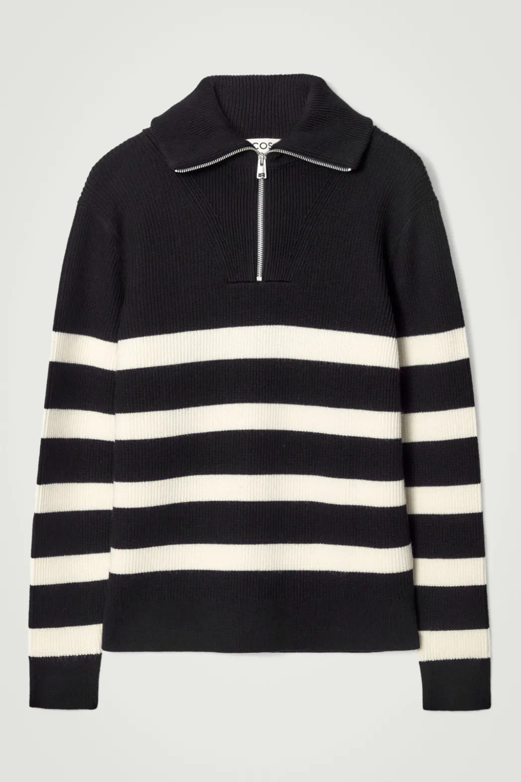Discount COS WOOL AND COTTON-BLEND HALF-ZIP SWEATER BLACK / CREAM / STRIPED