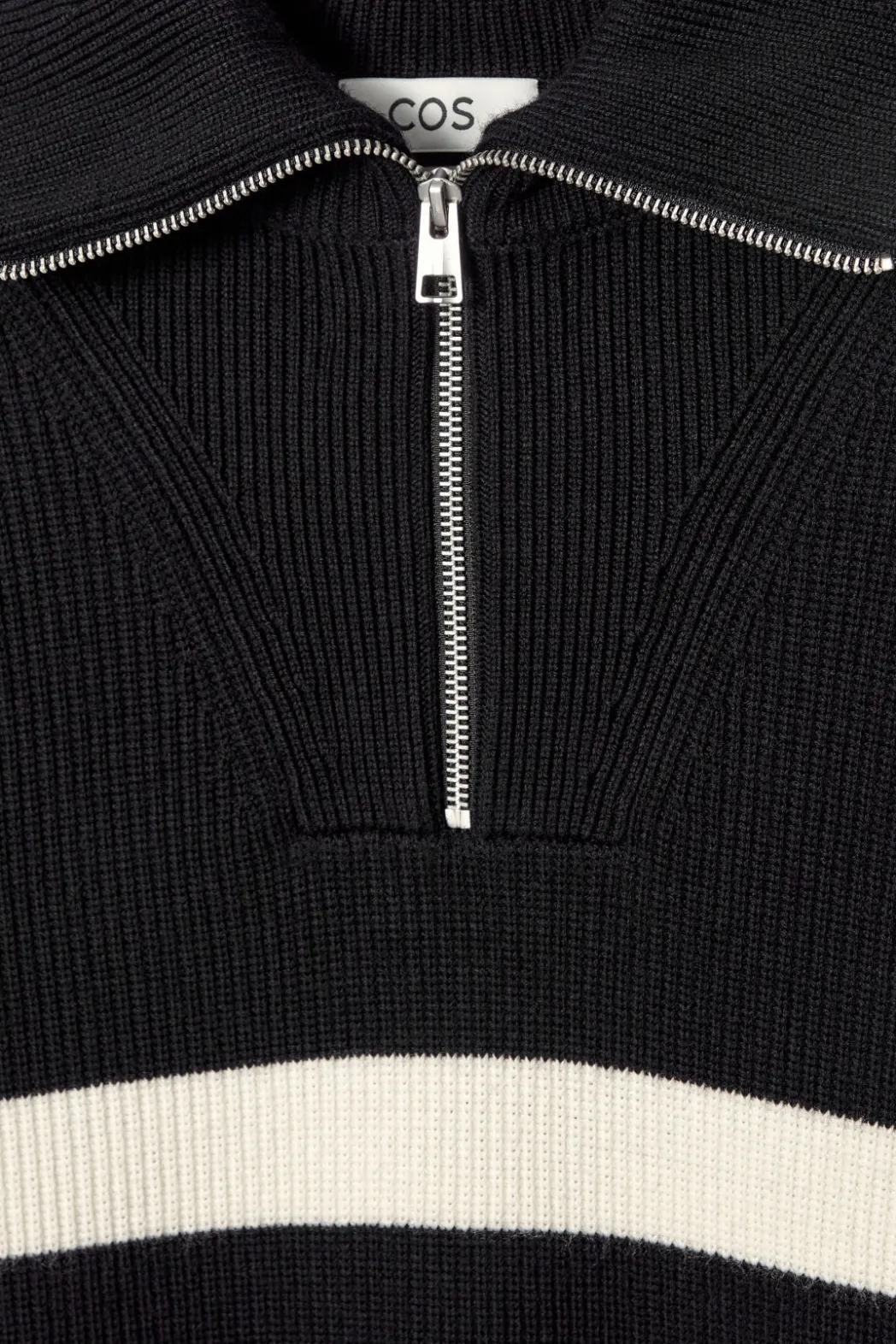 Discount COS WOOL AND COTTON-BLEND HALF-ZIP SWEATER BLACK / CREAM / STRIPED