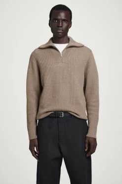 Online COS WOOL AND COTTON-BLEND HALF-ZIP SWEATER BEIGE
