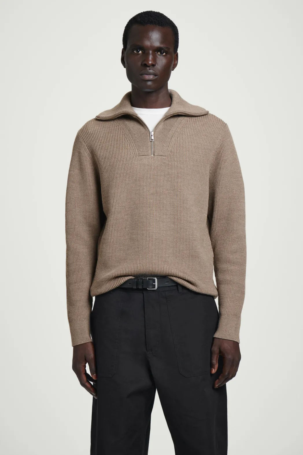 Online COS WOOL AND COTTON-BLEND HALF-ZIP SWEATER BEIGE