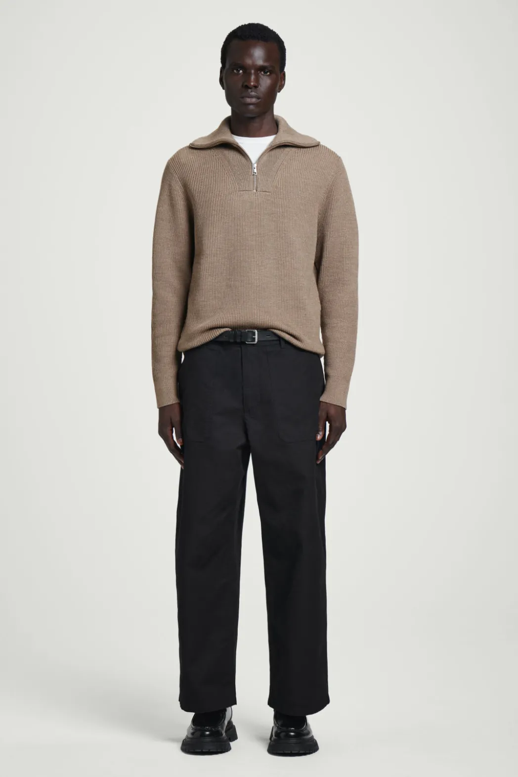 Online COS WOOL AND COTTON-BLEND HALF-ZIP SWEATER BEIGE