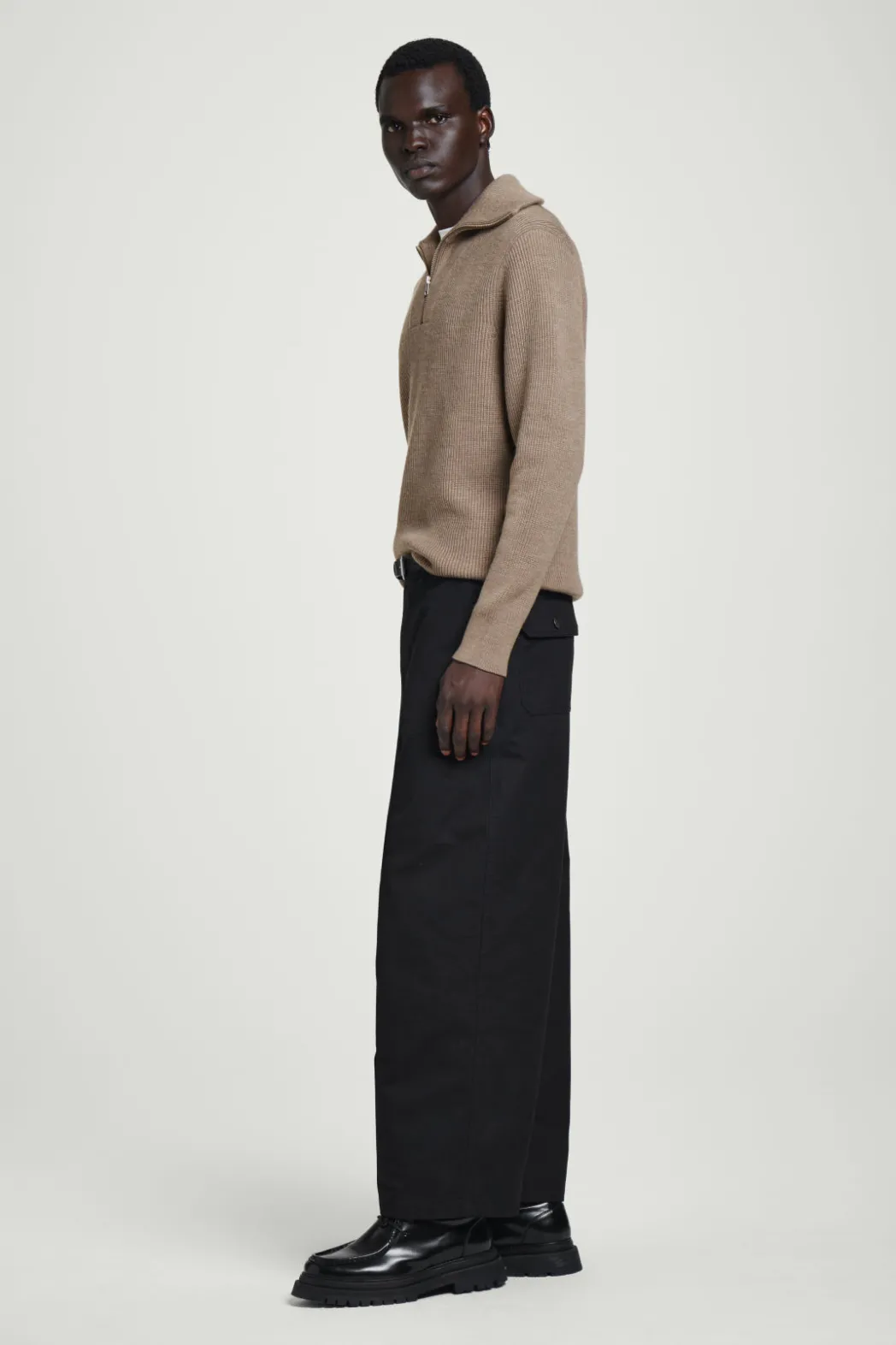 Online COS WOOL AND COTTON-BLEND HALF-ZIP SWEATER BEIGE