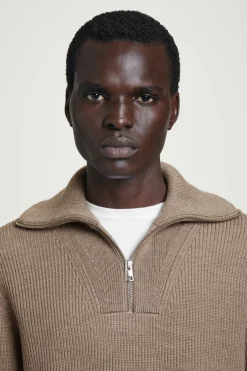 Online COS WOOL AND COTTON-BLEND HALF-ZIP SWEATER BEIGE