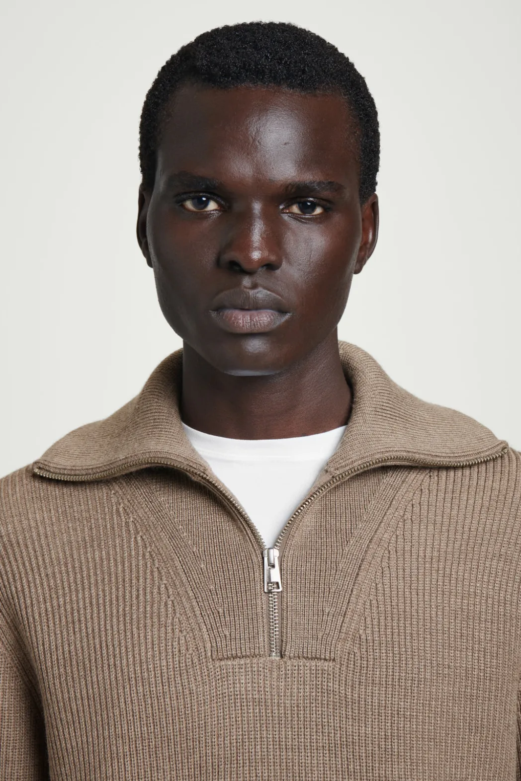 Online COS WOOL AND COTTON-BLEND HALF-ZIP SWEATER BEIGE