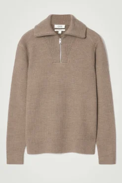 Online COS WOOL AND COTTON-BLEND HALF-ZIP SWEATER BEIGE