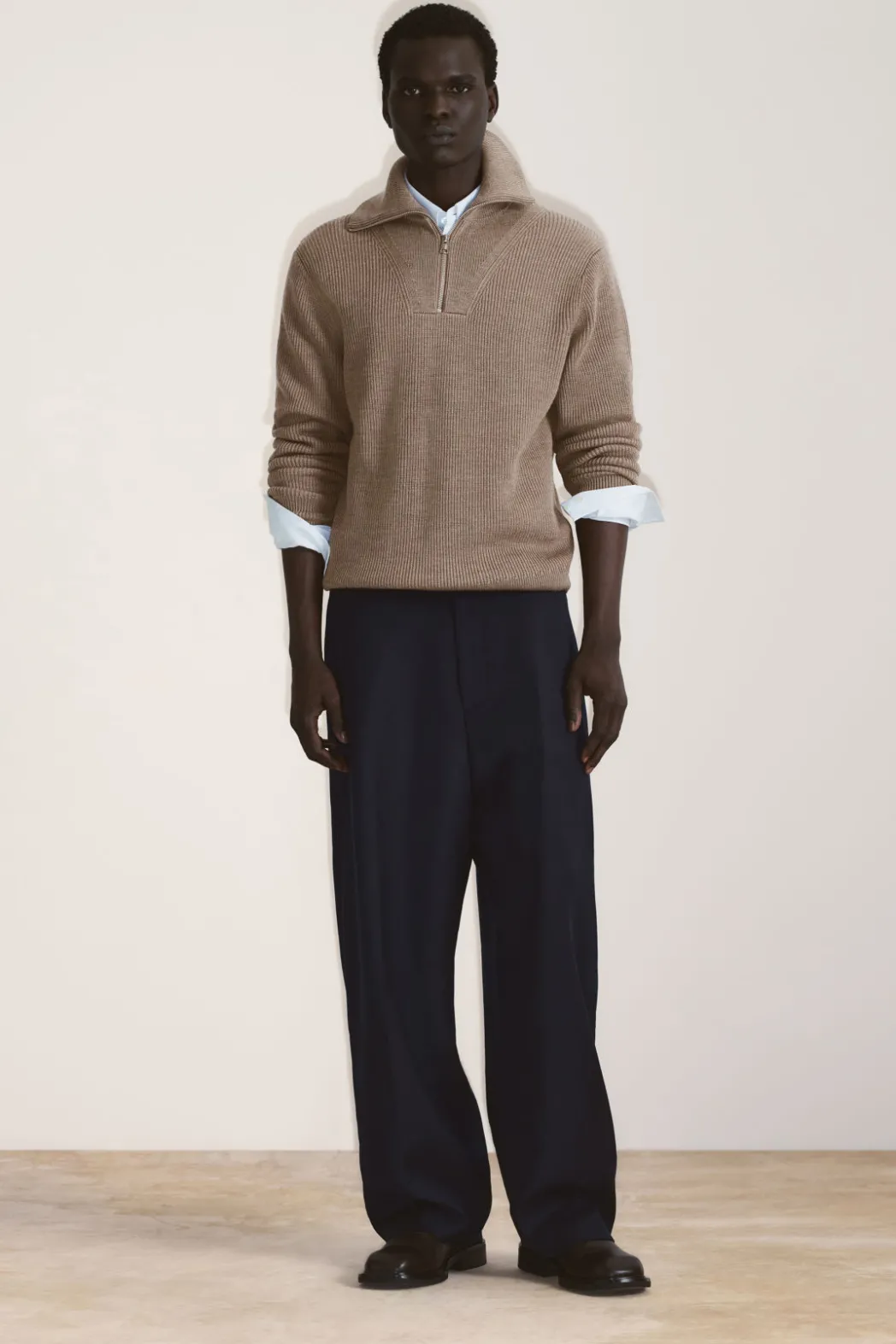 Online COS WOOL AND COTTON-BLEND HALF-ZIP SWEATER BEIGE