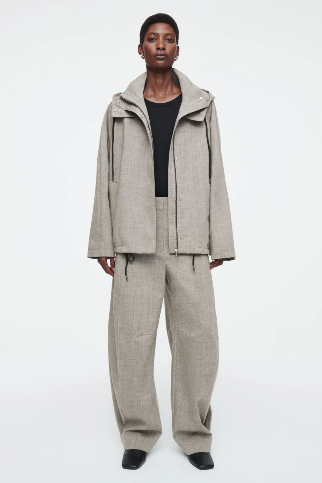 Discount COS WOOL BARREL-LEG UTILITY PANTS GRAY MÉLANGE