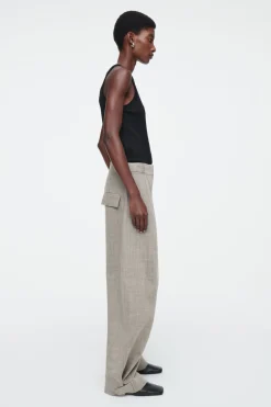 Discount COS WOOL BARREL-LEG UTILITY PANTS GRAY MÉLANGE