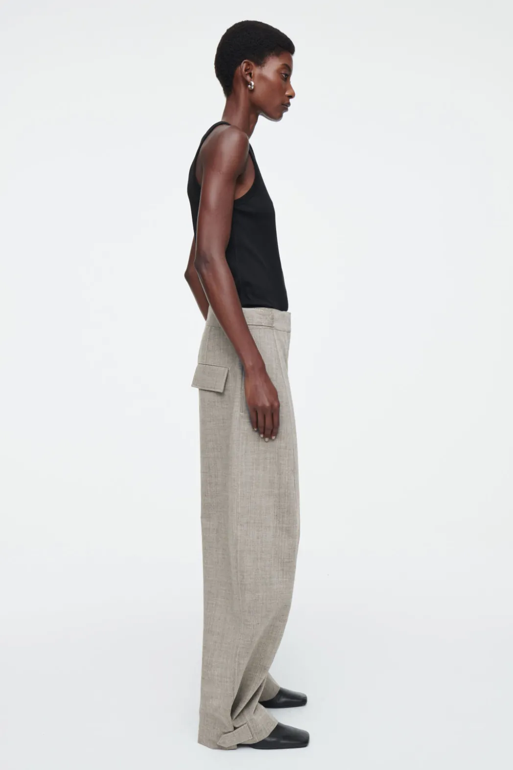 Discount COS WOOL BARREL-LEG UTILITY PANTS GRAY MÉLANGE