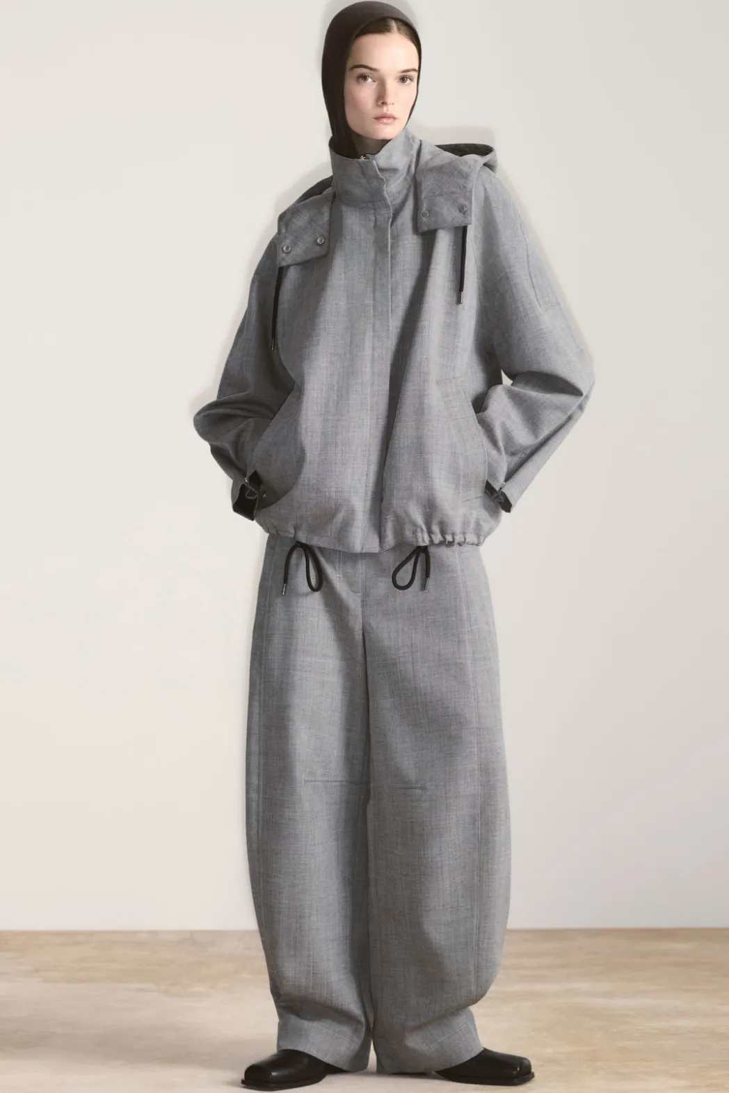Discount COS WOOL BARREL-LEG UTILITY PANTS GRAY MÉLANGE