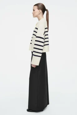 Outlet COS WOOL CREW-NECK CARDIGAN WHITE / STRIPED
