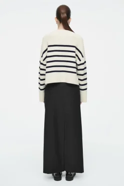 Outlet COS WOOL CREW-NECK CARDIGAN WHITE / STRIPED