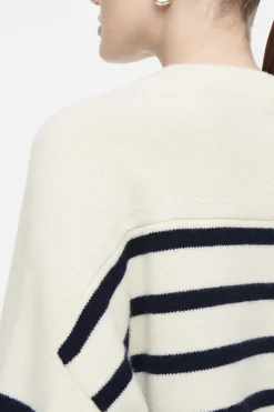 Outlet COS WOOL CREW-NECK CARDIGAN WHITE / STRIPED