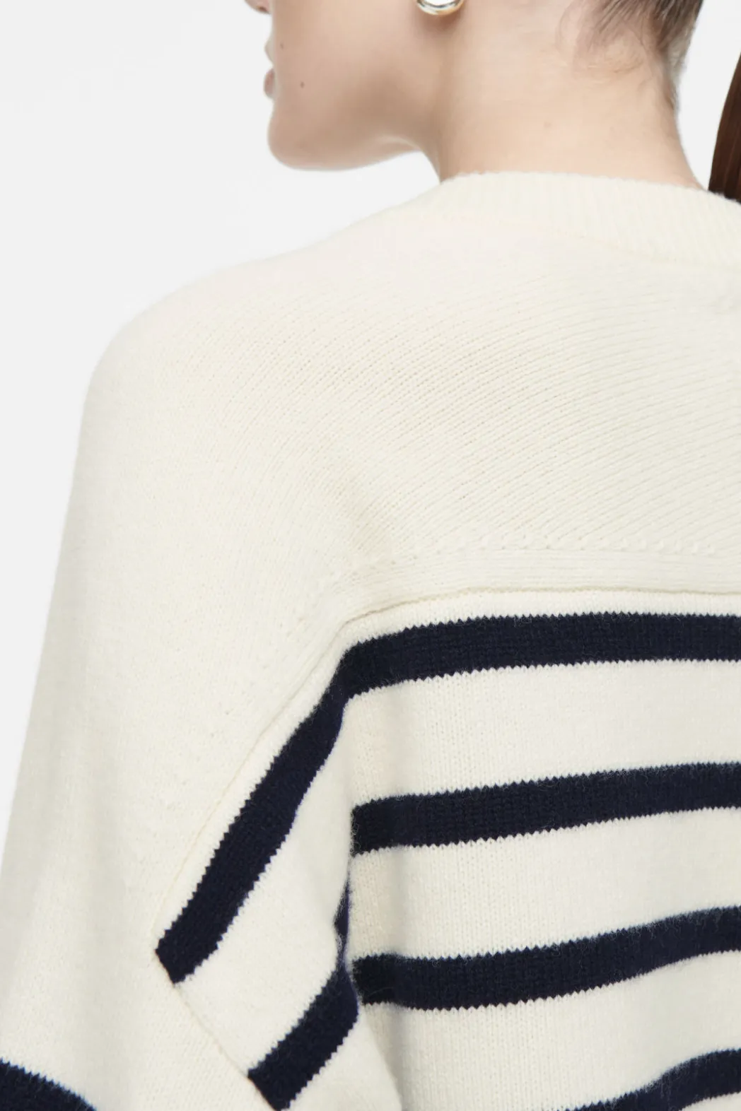 Outlet COS WOOL CREW-NECK CARDIGAN WHITE / STRIPED