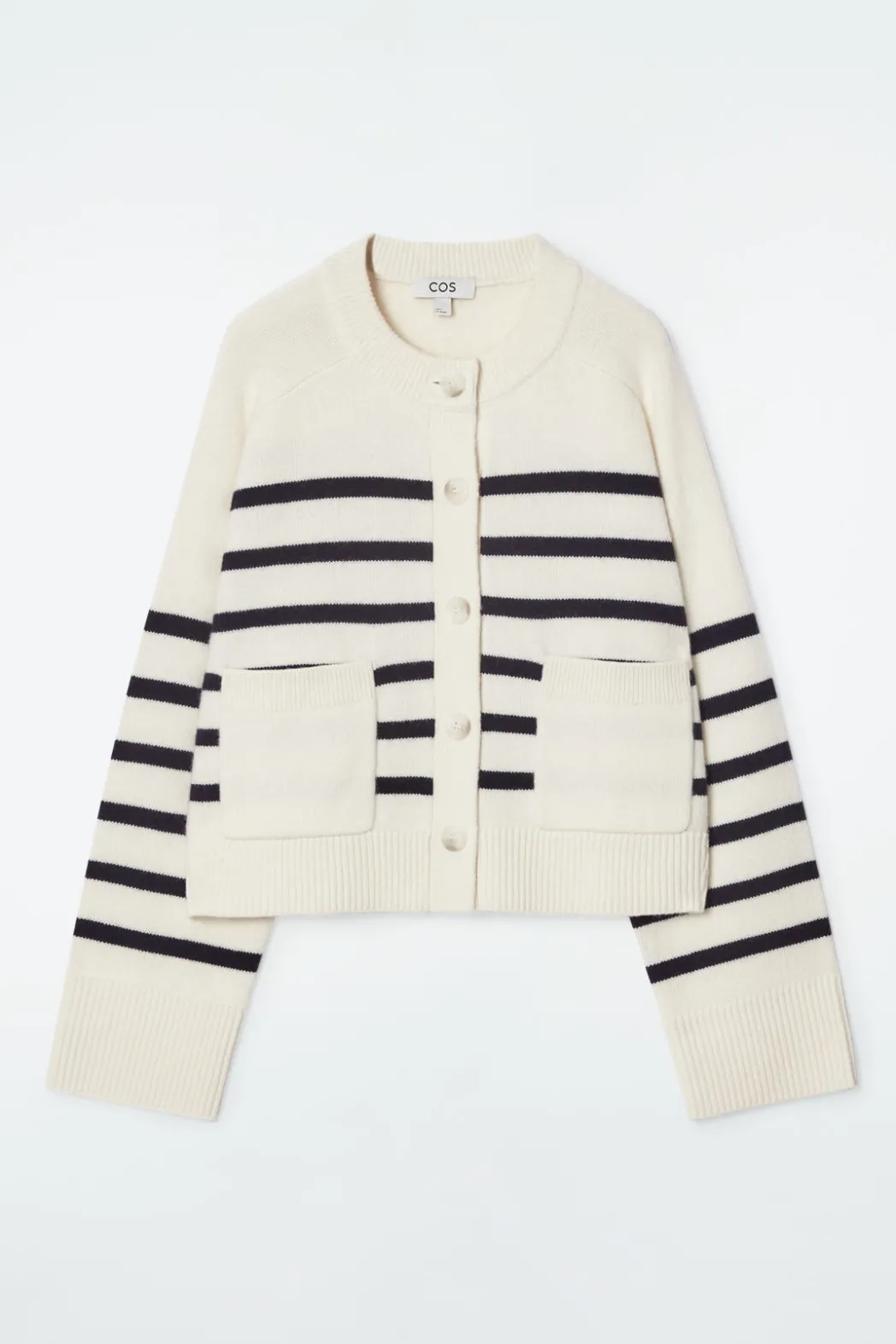 Outlet COS WOOL CREW-NECK CARDIGAN WHITE / STRIPED